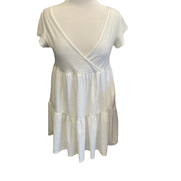 Jessica Simpson Dress Ivory White Eyelet Baby Doll Mini Sz L New Cottagecore - Picture 1 of 5